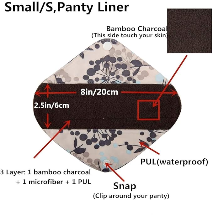 5 Small Panty Liners 1 Wet Bag Cloth Menstrual Pads Reusable Washable (Floral, S Panty Liners)