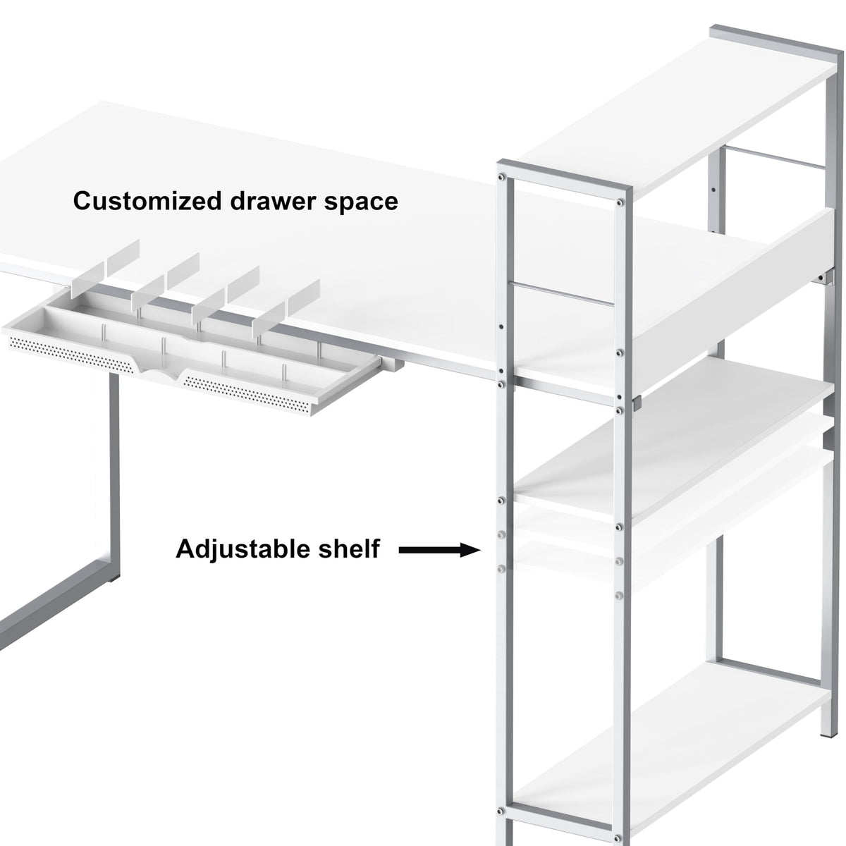 SHW 46-Inch Home Office Mission Computer Desk with Side Shelf and Drawer, White
