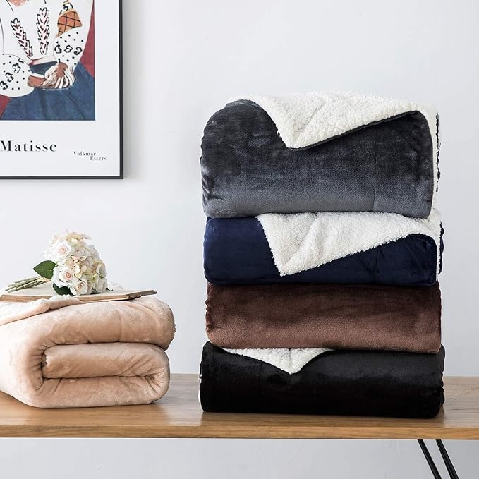 IR Imperial Rooms Sherpa Blankets Queen Size - Thick and Warm Blankets for Winter, Reversible Soft and Fuzzy Fluffy Queen Size Blanket for Bed, Burgundy, 90x90 Inches