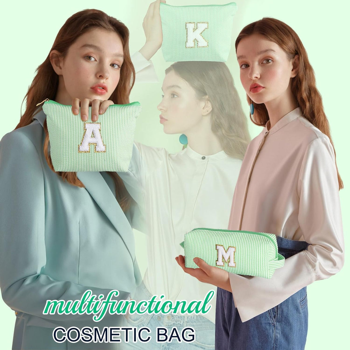 YOOLIFE Makeup Bag for Women - Monogram Cute Initial Makeup Bags Cosmetic Toiletry Pouch Make Up Case for Women Her Best Friend Friendship Sister Teacher, Personalized Birthday Gifts for Women P
