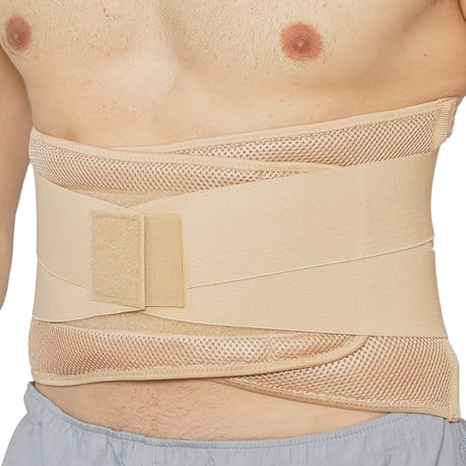 NeoTech Care Adjustable Compression Wide Back Brace Lumbar Support Belt (Beige, Size XL)