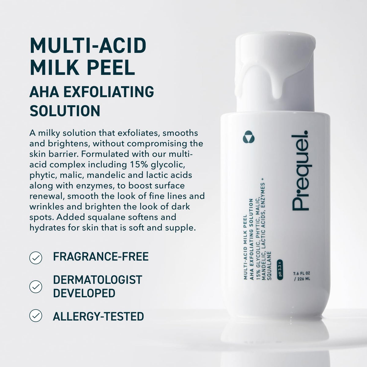 Skin Multi-Acid Milk Peel, Professional Exfoliating Solution. 15% Glycolic Acid Face Peel with Lactic Acid and Enzymes. Hydrating Chemical Exfoliant. Clinical Strength Formula, 7.6oz Bottle.