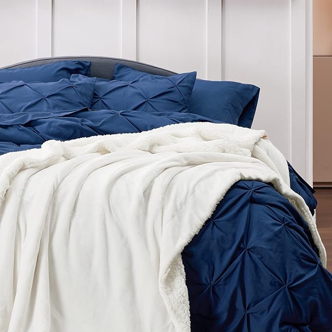 Bedsure Sherpa Fleece Throw Blanket Twin Size for Couch - Thick and Warm, Soft Fuzzy Plush Twin Blanket for Winter, White, 60x80 Inches