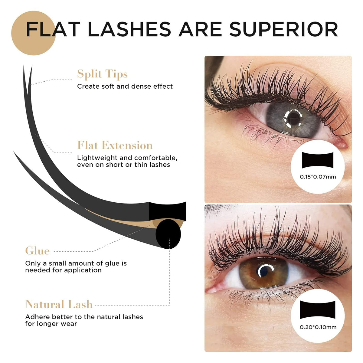 LASHVIEW Eyelash Extensions,Ellipse Flat Eyelash Extensions 0.20mm D Curl 12mm, Black,Individual Lashes,Semi-Permanent Extremely Soft Professional Salon Use