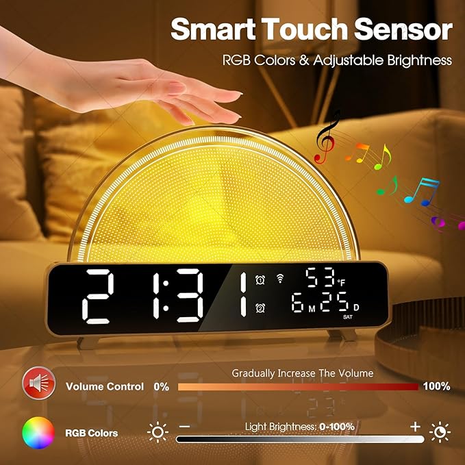 Love Lamp Wi-Fi Touch Lamp LED Light with Color Library,White Noise Smart Lamp,Sunrise Alarm Gentle Wake Up,App Control,Compatible with Alexa Google Home,for Long Distance Interaction,Friendship