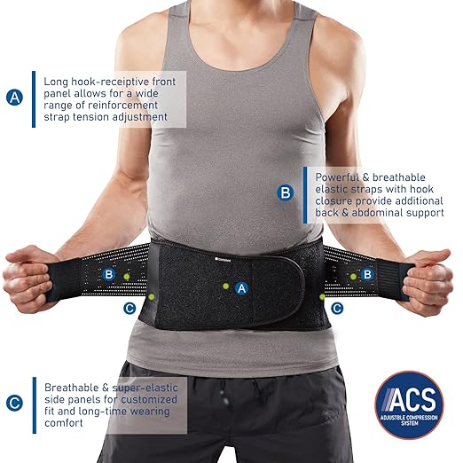 Copper-Infused Back Support Brace – Lightweight, Breathable Lumbar Belt with 6 Flexible Nylon Stays and Dual Adjustable Straps for Lower Back Pain Relief, Muscle Spasms, Strains, Arthritis, and Sciatica – Suitable for Men and Women (Medium)