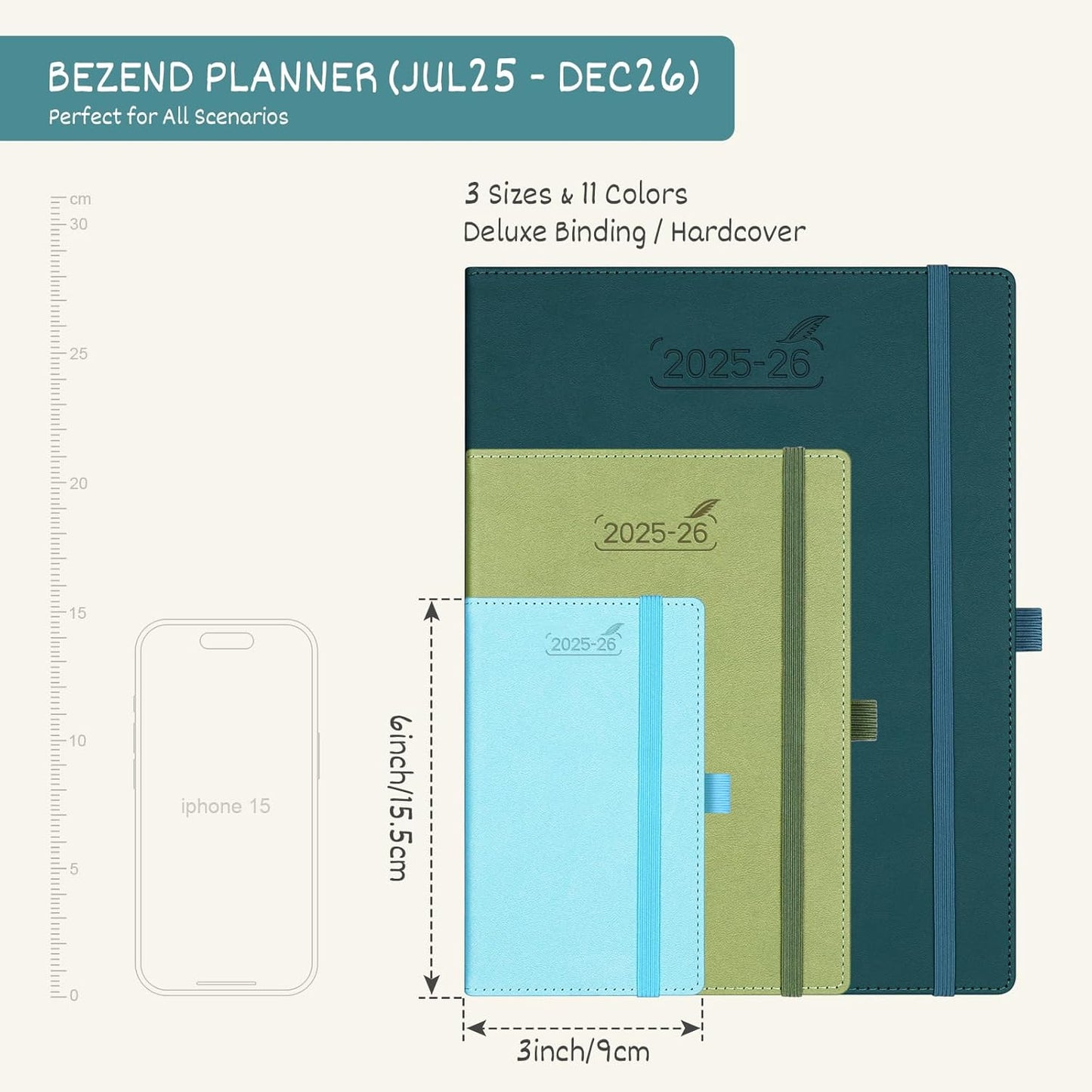 BEZEND Pocket Planner 2025-2026 Weekly and Monthly, 3.5" x 6" Academic Planner (Jul 25-Dec 26) 18-Month Mid-Year Calendar Book, Storage Pocket, Pen Holder, PU Leather Hardcover - Orange