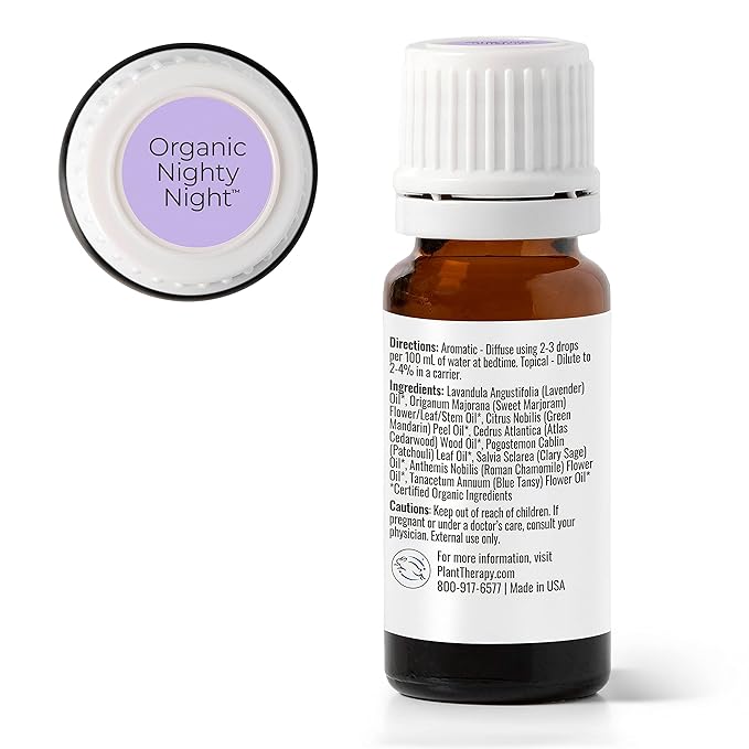 Plant Therapy KidSafe Organic Nighty Night Essential Oil Blend for Sleep 10 mL (1/3 oz) 100% Pure, Undiluted, Therapeutic Grade