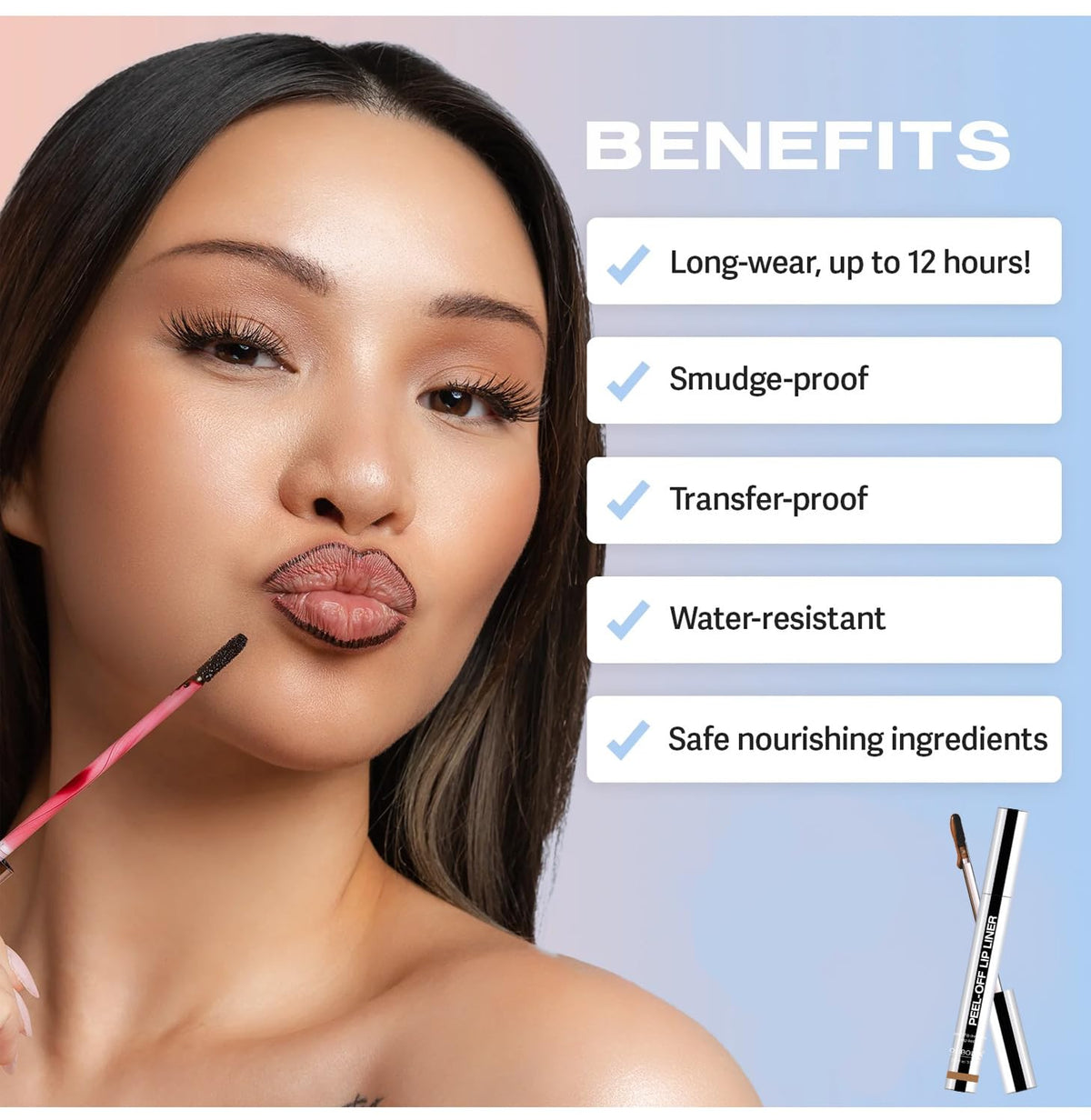 Longwear Peel-off Lip Stain Marker Peel Off with Vitamin E - Smudge-Resistant Lip Liner & Base for All Skin Types (07#)