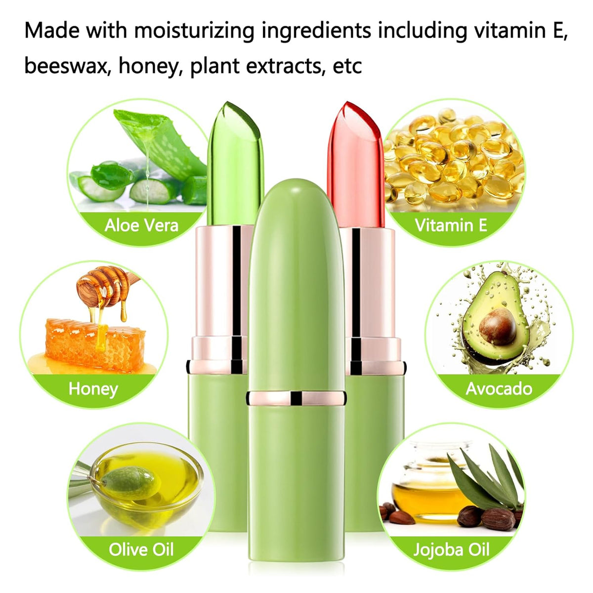 3PCS Aloe Vera Color Changing Lipstick,Crystal Jelly Tinted Lip Balm,Magic Color Change Lipgloss Set,Hydrating Lip Balm,Long-lasting Waterproofing Lipstick for Makeup