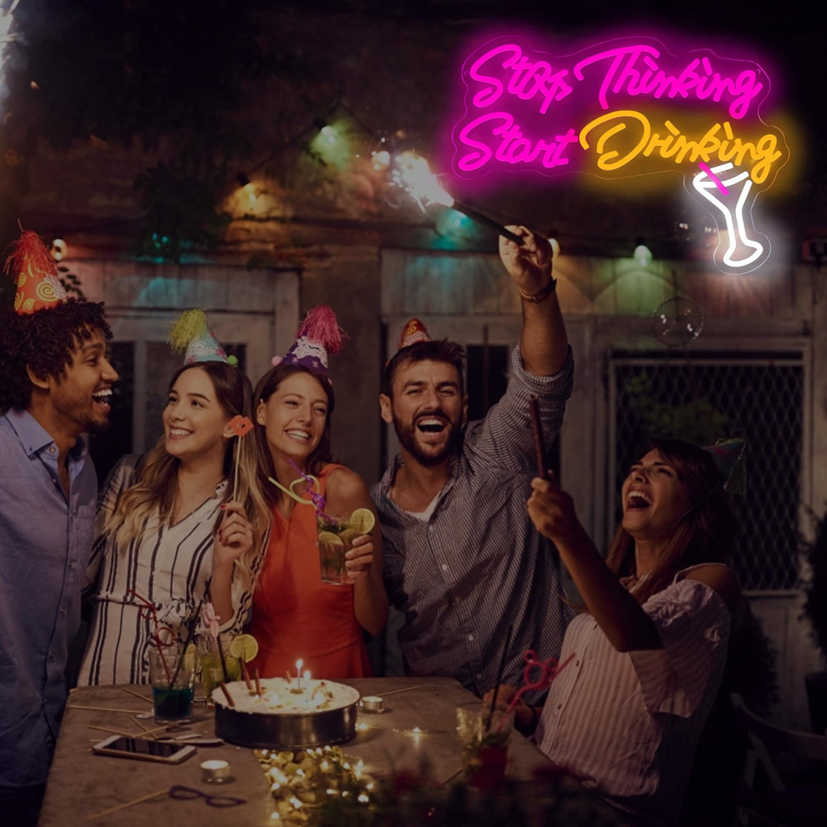 Stop Thinking Start Drinking Led Neon Bar Beer Signs for Home Bar Pub, Letter Neon Lights for Wall Decor, USB Light Up Sign Neon for Home, Man Cave,Party, Club, Restaurant