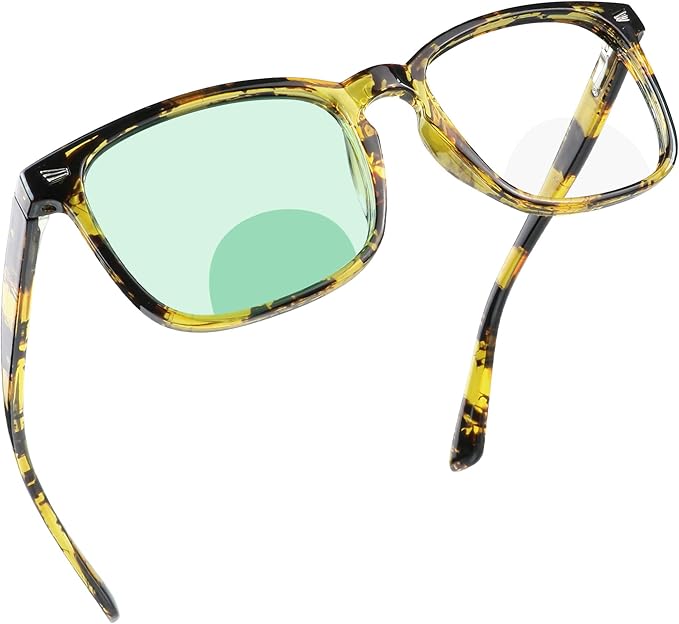 YEIN Bifocal Reading Glasses with Blue Light Blocking Lenses, Bifocal Reader for Women and Men, Vintage Square frame with Spring Hinge (+0.50/+2.25 magnification)