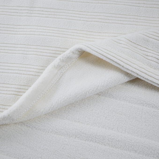 Serta Travis Fleece Ultra Soft Tri-Rib Textured Electric Blanket, Cozy and Snuggly Cover Fast Heating for Cold Weather, Auto Shut Off, Multi Heat Setting Controller, Twin, Cream