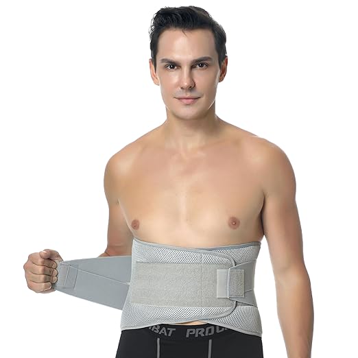 NeoTech Care Adjustable Compression Back Brace Lumbar Support Belt, Grey, Size S