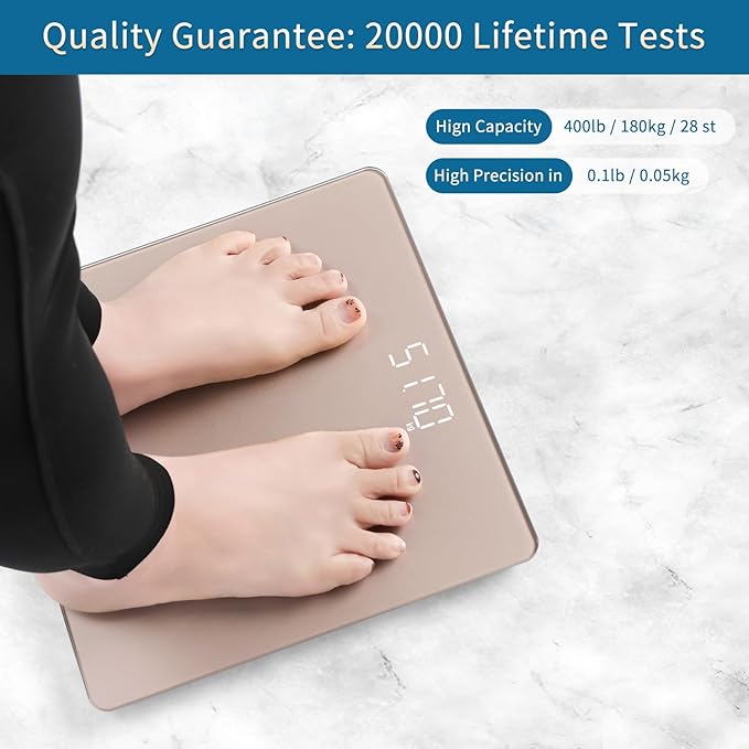 Homebuds Digital Bathroom Scale for Body Weight, High Precision Assured by Weight Scale Professional Factory Since 2001, Bright White LED and Step-On, 3*AAA Batteries Included, 400lb/180kg, Rose Gold