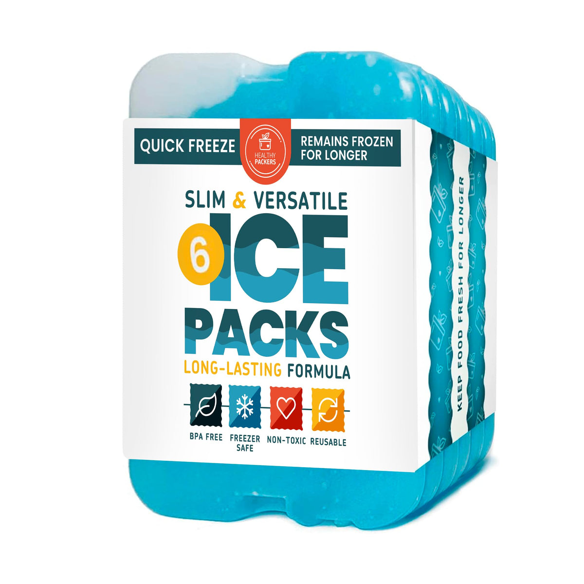 Healthy Packers Ice Packs for Lunch Bags - Original Cool Pack | Slim & Long-Lasting Reusable Ice Pack for Lunch Box, Lunch Bag and Cooler | Freezer Packs for Coolers (Set of 6)