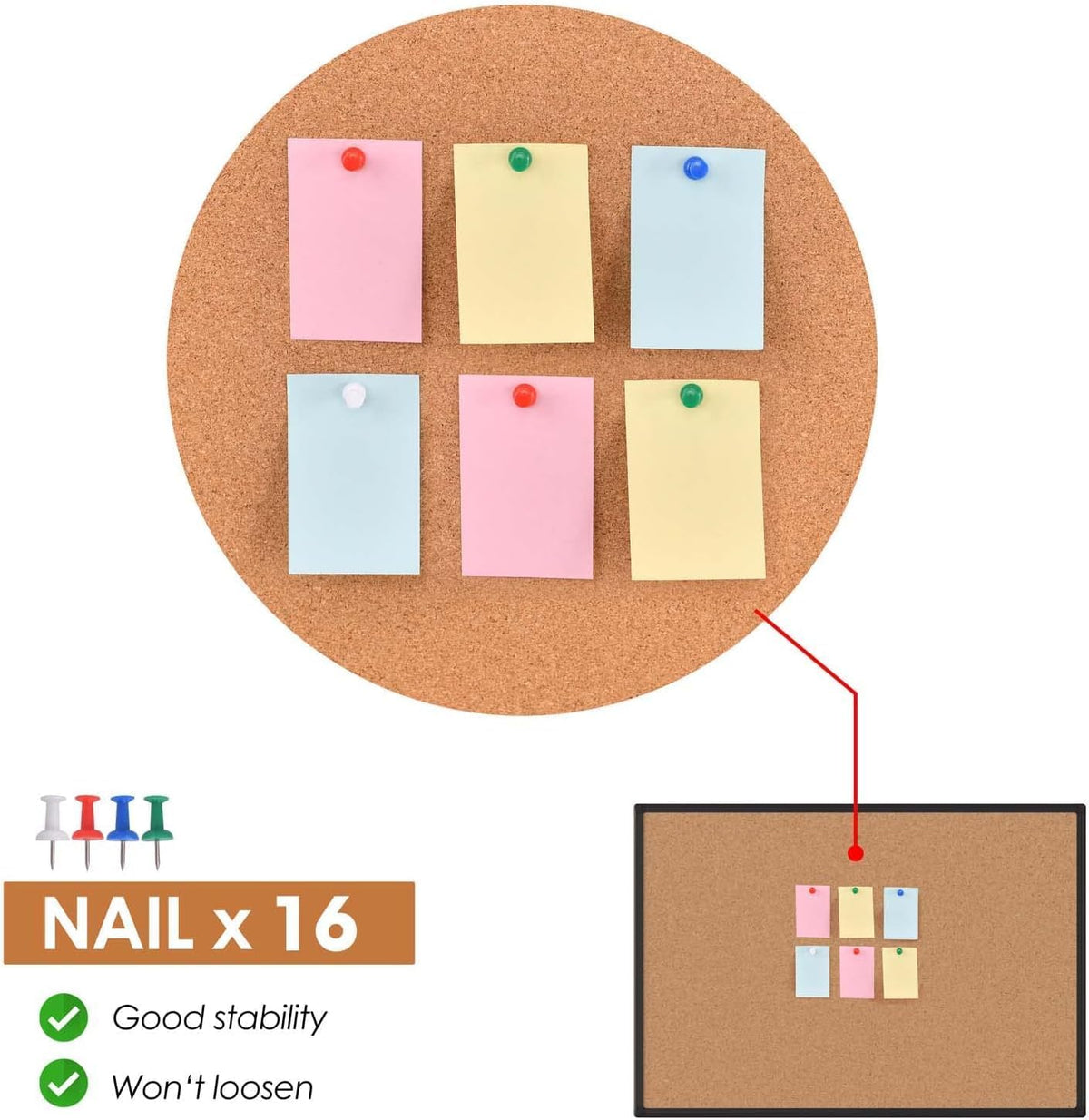 Board2by Cork Board Bulletin Board 24 x 18, Black Aluminium Framed Corkboard, Office Board for Wall Cork, Large Wall Mounted Notice Pin Board with 16 Push Pins for School, Home & Office
