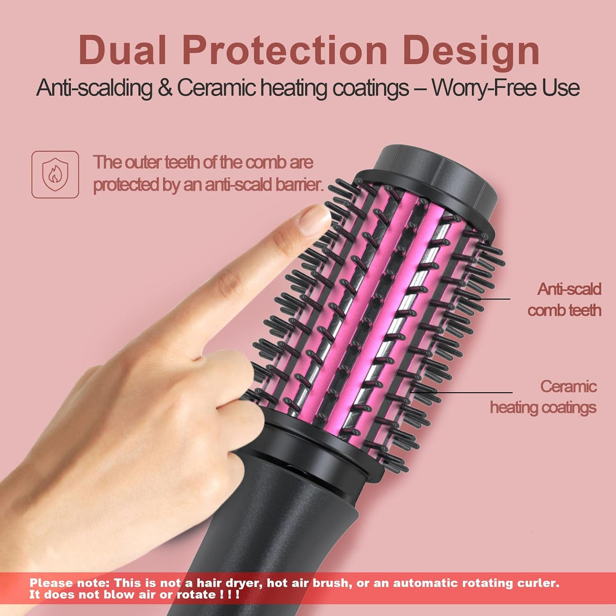 Cordless Hair Curling Iron Brush, Mini Travel Hot Straightener Comb, 3-in-1 Portable Wave Curling Wand, 1.5″ Ionic Heated Brush, USB Rechargeable Hair Curler, Black – No Automatic Rotation