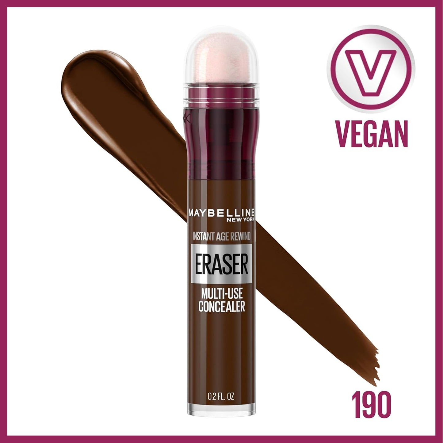 Maybelline Instant Age Rewind Instant Eraser Multi-Use Concealer, Crease-Resistant Coverage, Up to 12HR Moisturizing Wear, 190, 1 Count