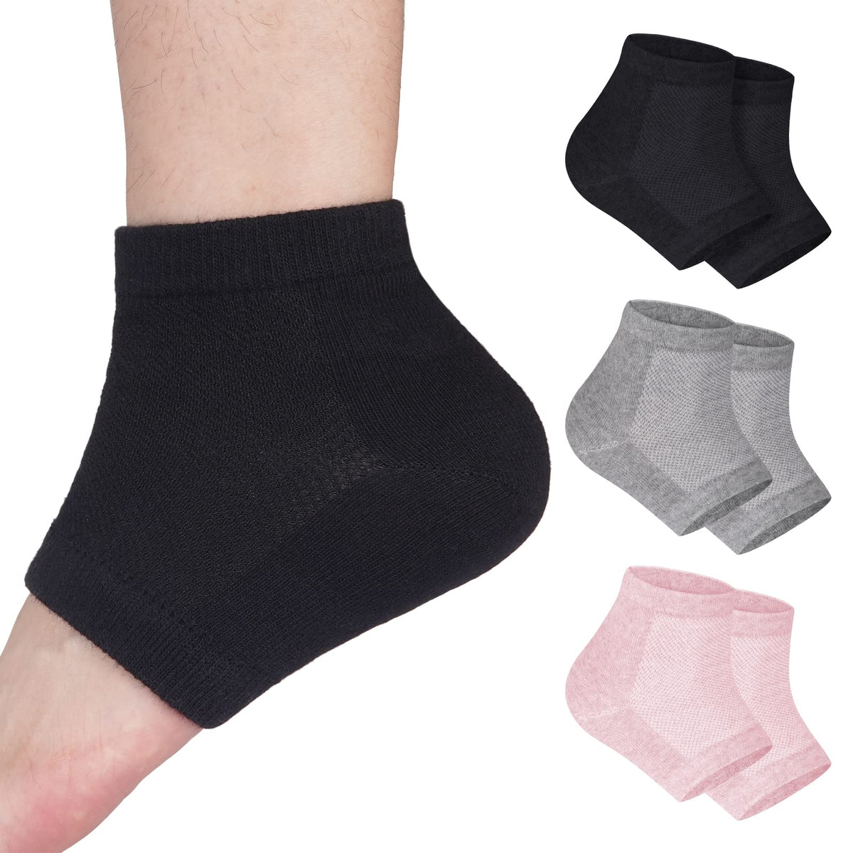 tifanso 3 Pairs Moisturizing Heel Socks for Dry Cracked Feet, Gel Repair Moisture Spa Socks for Women Dry Cracked Heels Overnight (Regular)