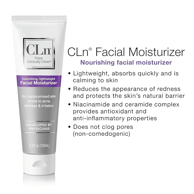 CLn® Facial Moisturizer - Soothes & Calms Skin, Helps Reduce Appearance of Redness, Locks in Moisture without Clogging Pores, Dermatologist & Clinically Tested, 3.4 oz.