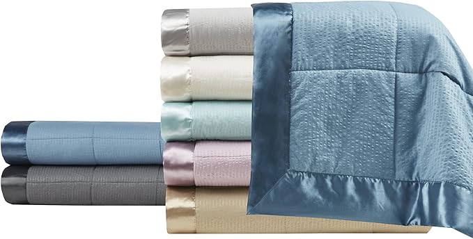 Madison Park Cambria Down Alternative Blanket, Premium 3M Scotchgard Moisture Wicking Treatment, Lightweight and Soft Bed Cover For Summer with Satin Trim, Oversized Full/Queen Taupe