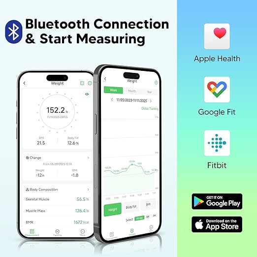 arboleaf Scale for Body Weight and Fat, High Accuracy Digital Smart Bathroom Scale, Digital Body Measuring Tape, 60in Body Tape Measure, Bluetooth Measuring Tape for Body Measurements,