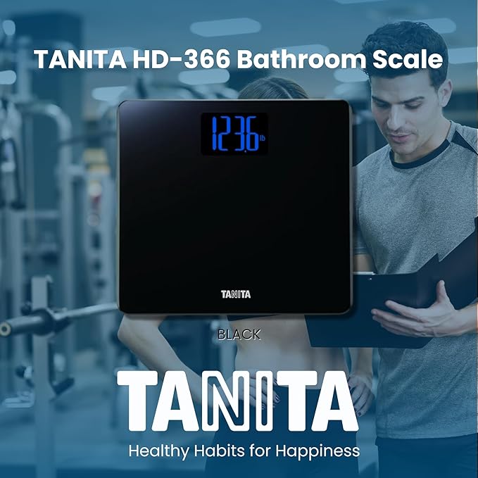 Tanita HD-366 Digital Weight Scale - 440 lbs Capacity - Japan Technology Accurate Digital Weight Scale - Step On Operation, Stylish Design with Reverse Blue Lit LCD Display & 8mm Thick Tempered Glass