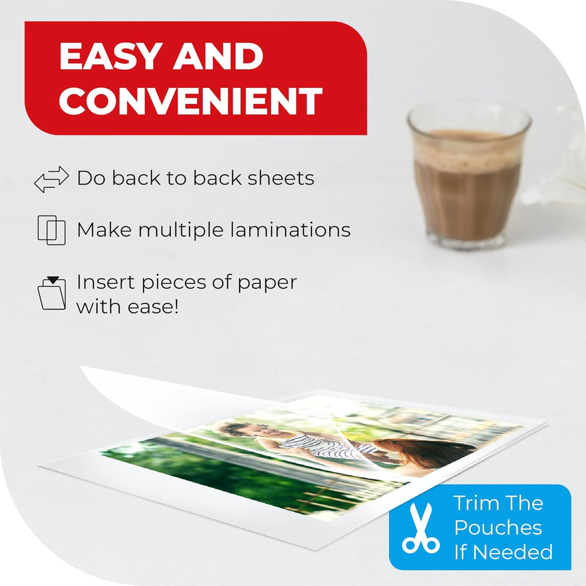 5MIL Thermal Laminating Sheets (225 Count) Letter, Photo, Card, Notecard, ID Badge and Business Card Sizes, Laminating Pouches, Compatible with Laminators, Crystal Clear Laminated Finish