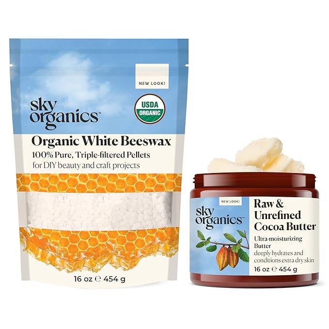 Sky Organics - Organic White Beeswax - DIY Home Essentials - White Beeswax & Cocoa Butter, 16oz