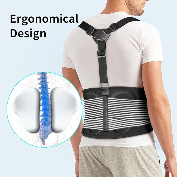 AllyFlex Sports® Back Brace For Lifting Work Y-shape Suspenders Safety Belt With Dual 3D Lumbar Support Relieve Pain, Prevent Injury - XL/XXL (45''-55'')