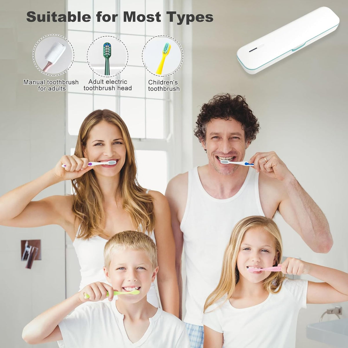UV Toothbrush Sanitizer and Holder, Portable Travel Case and Cover, Toothbrush Cleaner Powered by AA Battery or USB-C, Fits Most Brushes