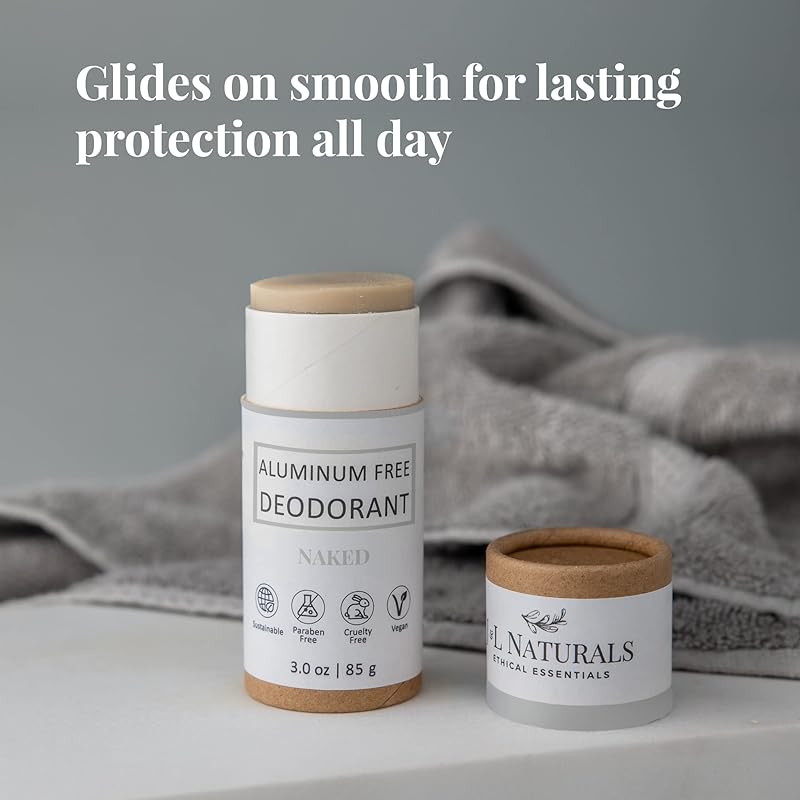 J&L Naturals Aluminum Free Deodorant for Men & Women | 100% Natural Ingredients With Coconut Oil, Shea Butter, & Essential Oils | Sustainable, Eco-Friendly (Naked (Unscented), 3.0 Oz (Single))