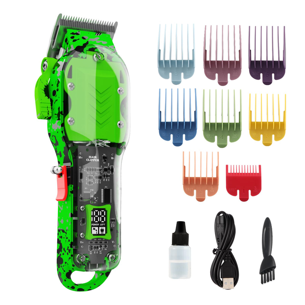 Professional Hair Clippers for Men, Cordless Barber Clippers for Hair Cutting & Grooming, LED Display Hair Clippers Set for Barber Haircut with 8 Fade Taper Combs
