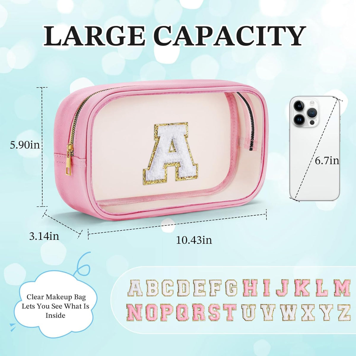 YOOLIFE Birthday Gifts | Initial Travel Makeup Bag Pouch, Clear Toiletry Bag for Women Travel Accessories Cosmetic Bag Skin Care for Teen Make Up Bags Birthday Gifts for Teacher Mom Pink B