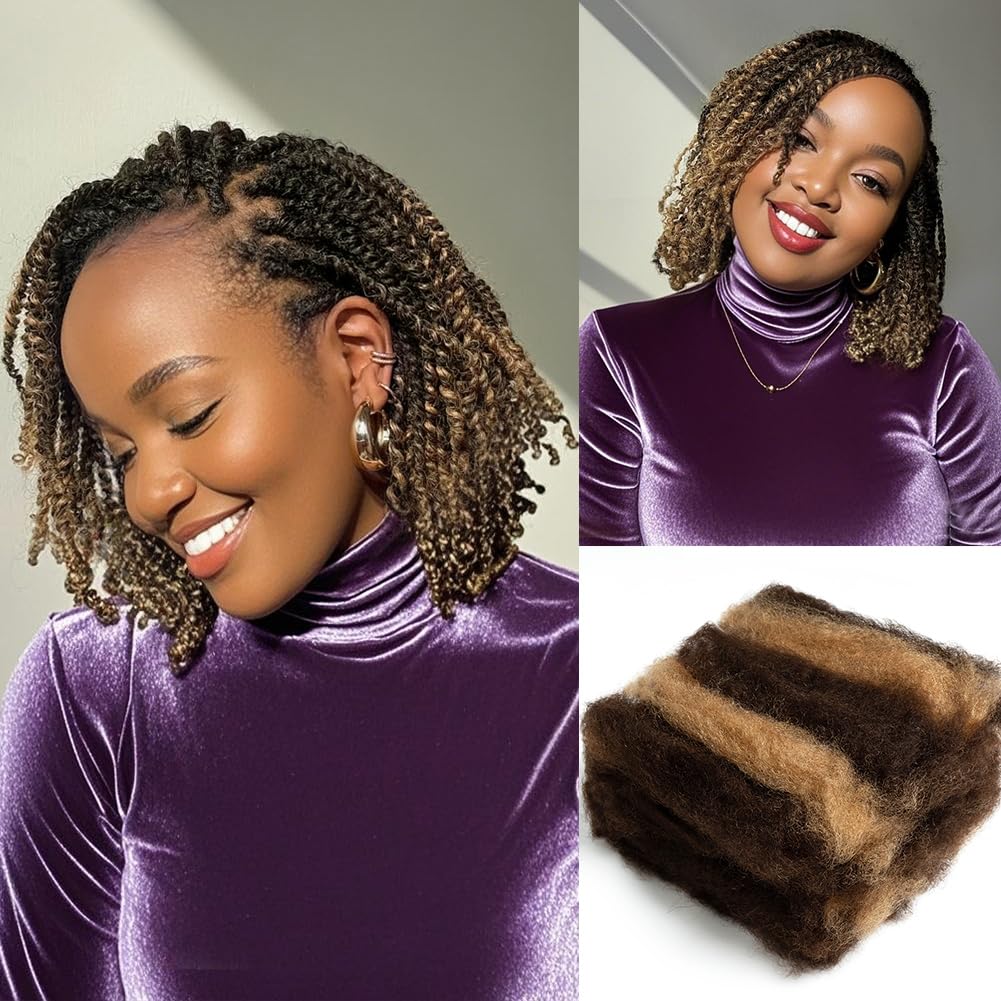 QUEEN VIRGIN REMY QVR Afro Kinkys Bulk Human Hair for Dreadlock Extensions Repair Locs, Twist Braiding Afro Kinky Human Hair for Locs 1 Pack 50 Gram Highlight Color