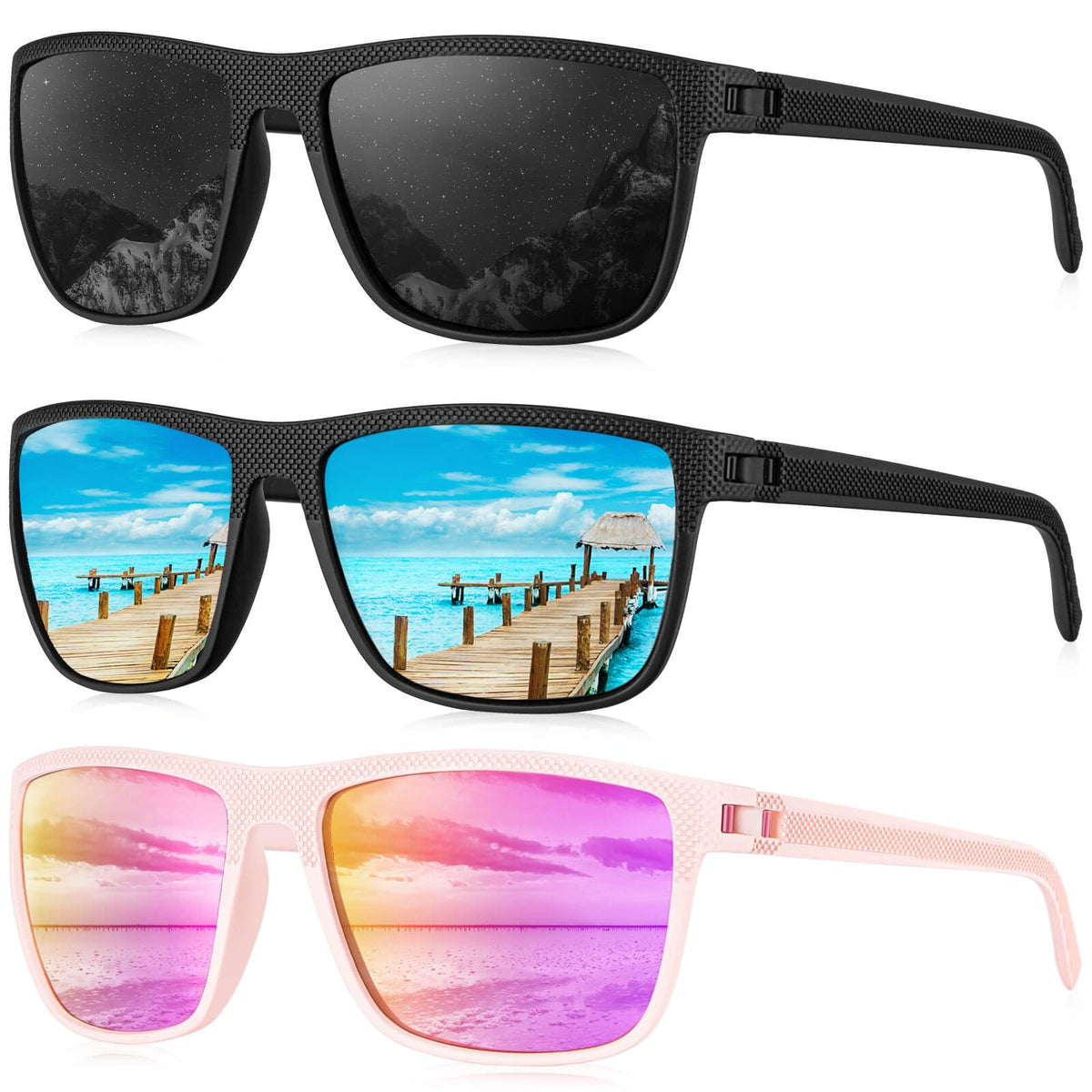 KALIYADI Polarized Sunglasses Men, Lightweight Mens Sunglasses Polarized UV Protection Driving Fishing Golf (Black/Ice Blue/Pink)