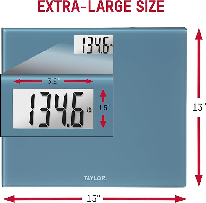 Taylor Digital Extra-Wide Extra High 500lb Capacity Bathroom Scale for Body Weight, Accurate High Precision and Ultra Wide Platform, Digital Weighing Machine for People, Easy-to-Read, Slate Blue