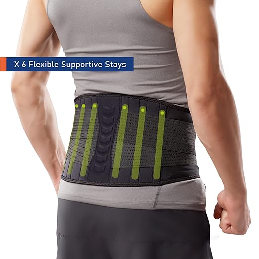 Copper-Infused Back Support Brace – Lightweight, Breathable Lumbar Belt with 6 Flexible Nylon Stays and Dual Adjustable Straps for Lower Back Pain Relief, Muscle Spasms, Strains, Arthritis, and Sciatica – Suitable for Men and Women (Medium)