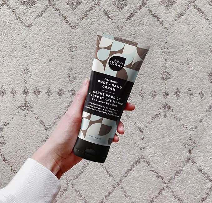 All Good Body + Hand Cream for Women & Men | Organic Daily Moisturizer for Dry Skin | Coconut Oil, Cocoa Butter, Rosehip Oil, Arnica, Vitamin E | Non-greasy, Vegan & Cruelty Free | Coconut, 6oz