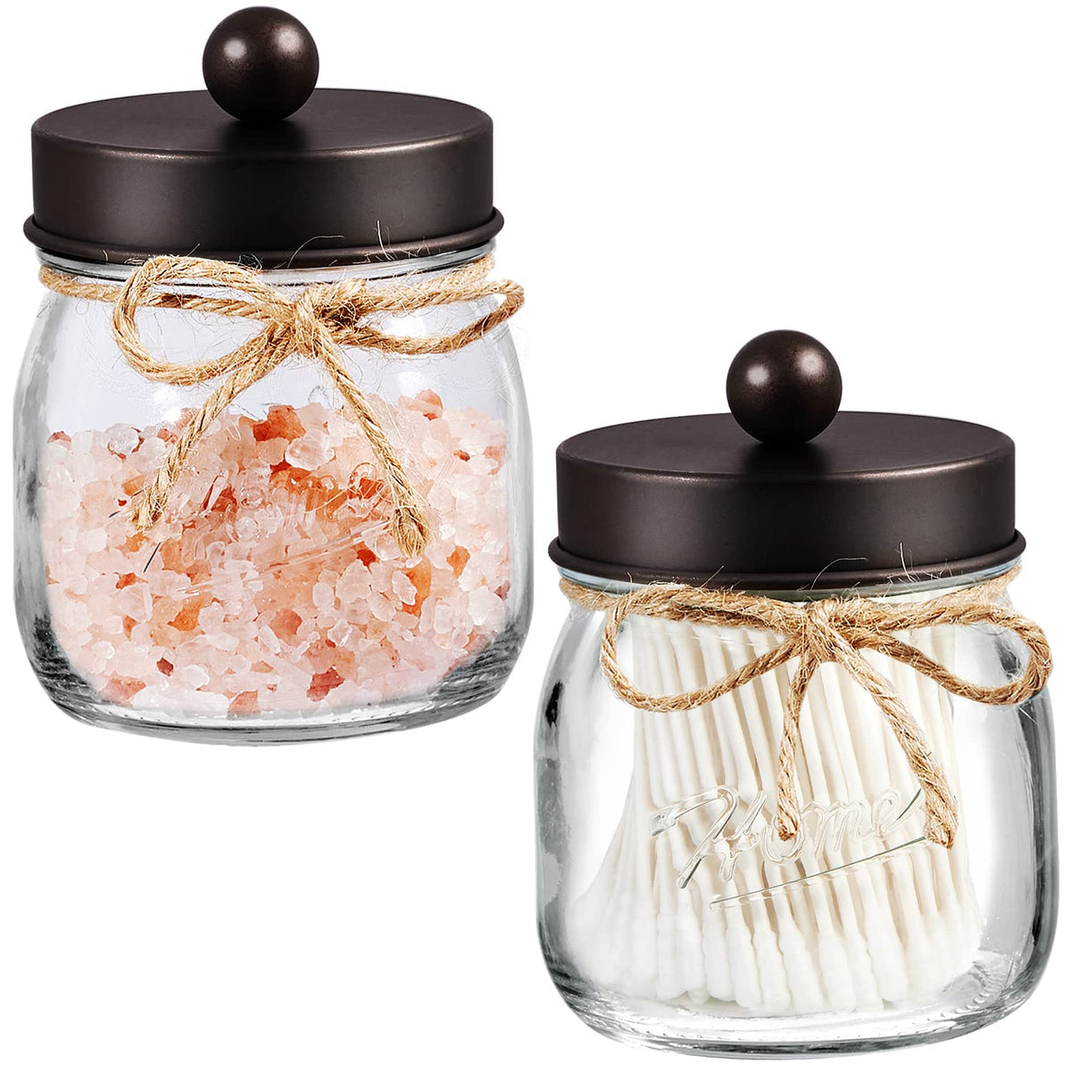 SheeChung 2 Pack Small Mason Jars Qtip Holders, Bathroom Shelf Decor, Guest Bathroom Decor for Cotton Balls, Floss Pick, Cotton Round Pads - Bronze
