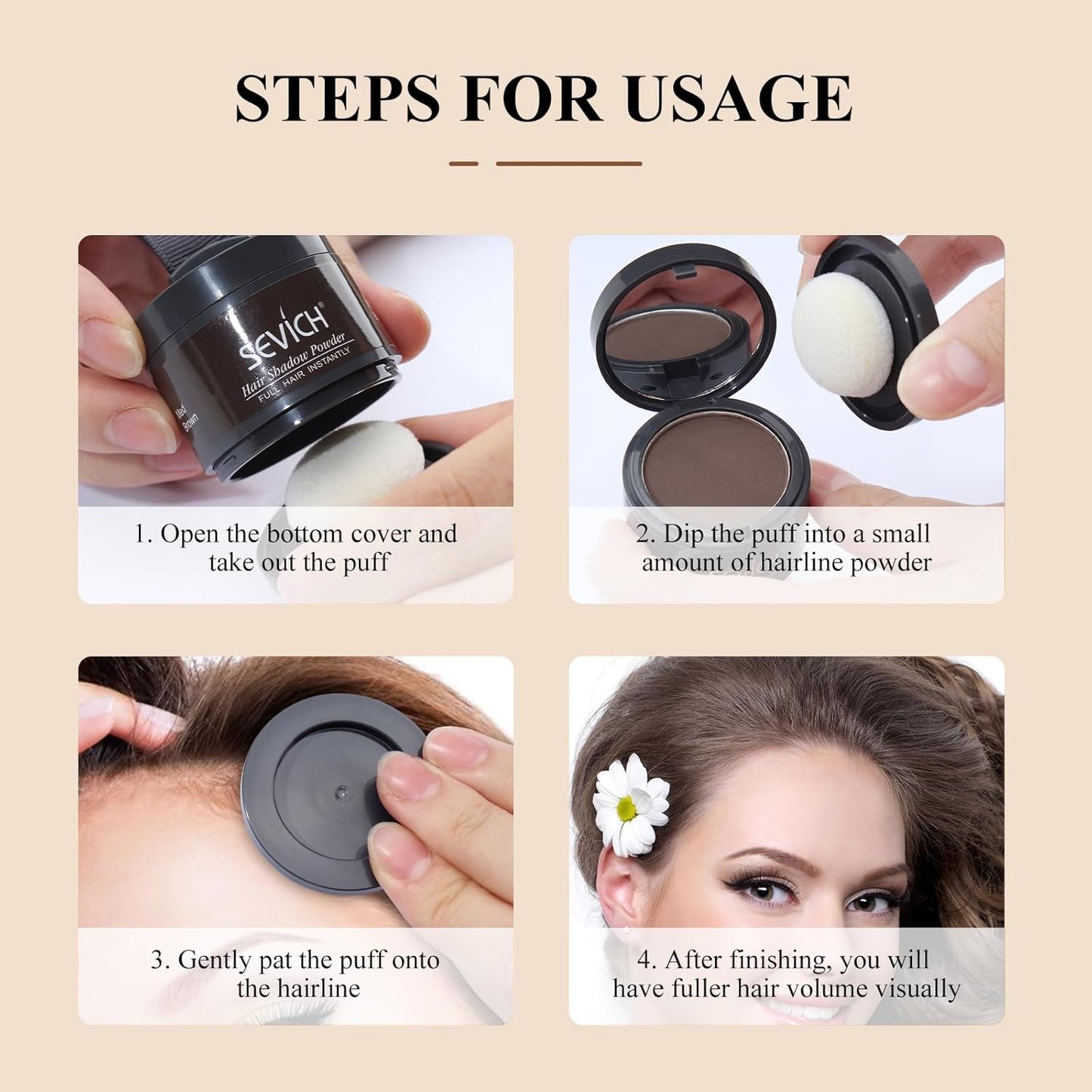 Instantly Hair Touch Up Powder - SEVICH Hair Concealer for Thinning Hairline, Eyebrows & Beard, Windproof & Sweatproof, Red Brown