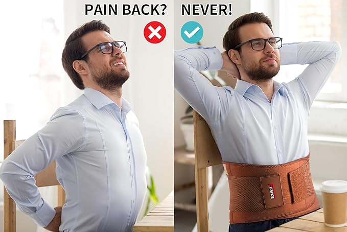 FEATOL Back Brace for Lower Back Pain, Breathable Back Support Belt for Women & Men with Lumbar Pad, Lumbar Support Belt for Heavy Lifting & Work, Scoliosis, Brown, L/XL (Circumference:30-38.6")