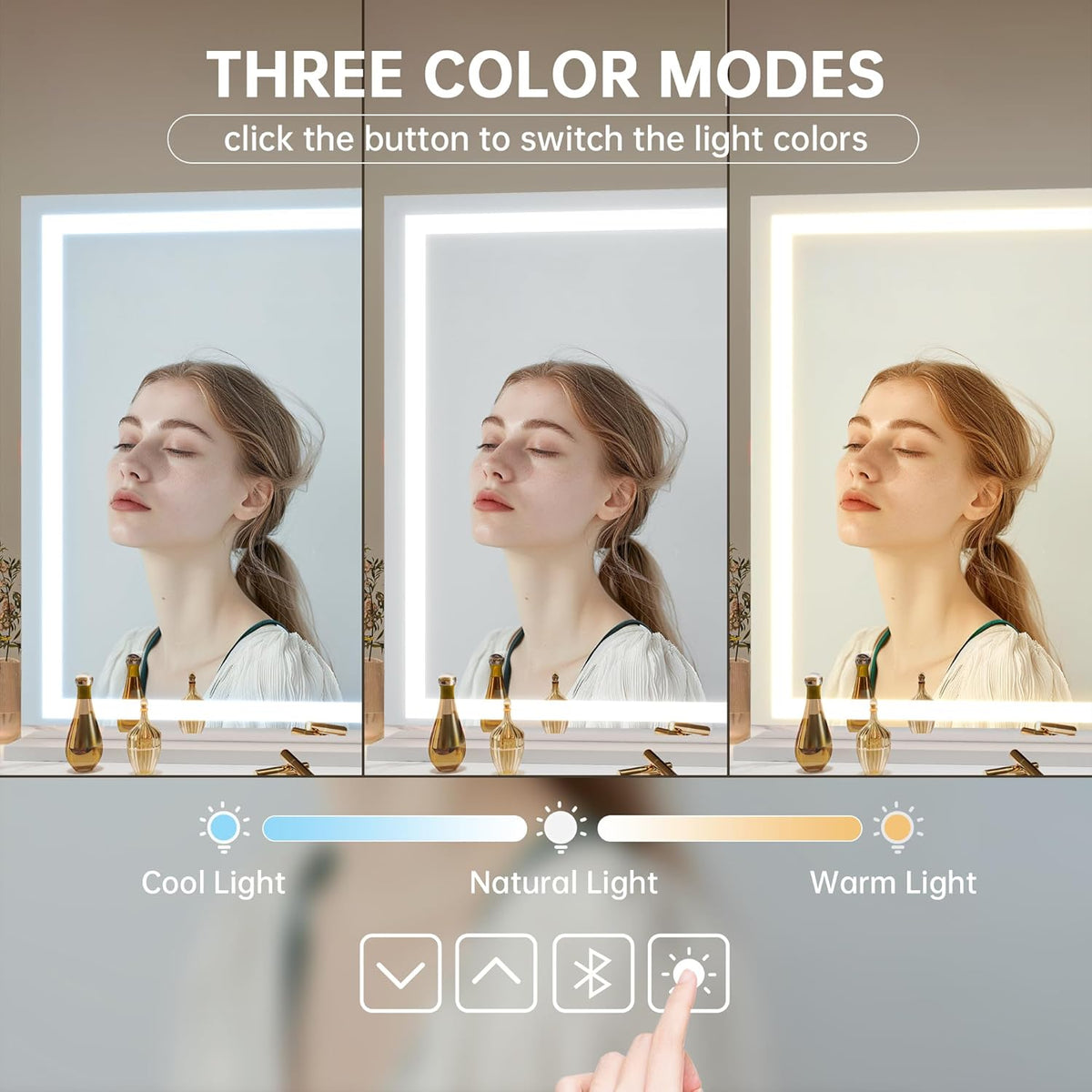 Hasipu Vanity Mirror with Lights and Bluetooth Speaker, 50" x 33.9" LED Makeup Mirror, Lighted Makeup Mirror with Dimmable 3 Modes, Touch Screen Control Vanity Mirror Square White