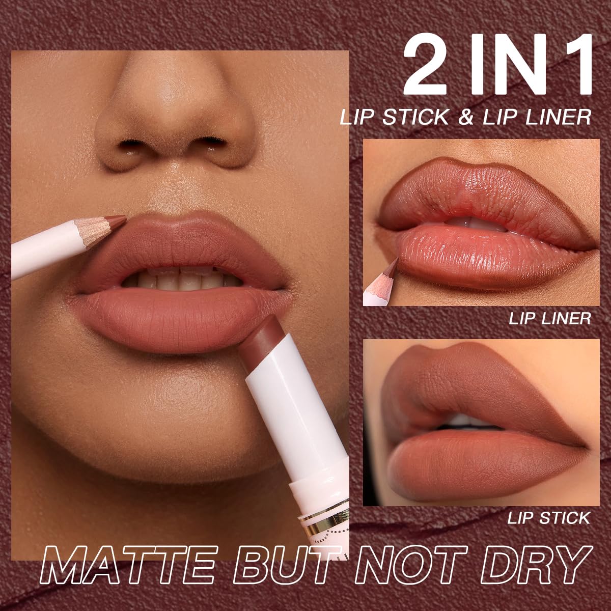 USHAS Lipstick and Lip Liner Combo Set 2 in 1 Waterproof Lipstick for Women Lip liner Set Long Lasting Lipstick, Matte Lipstick Pen with Lip Liner Set Makeup Kits (S9, Pack of 1)