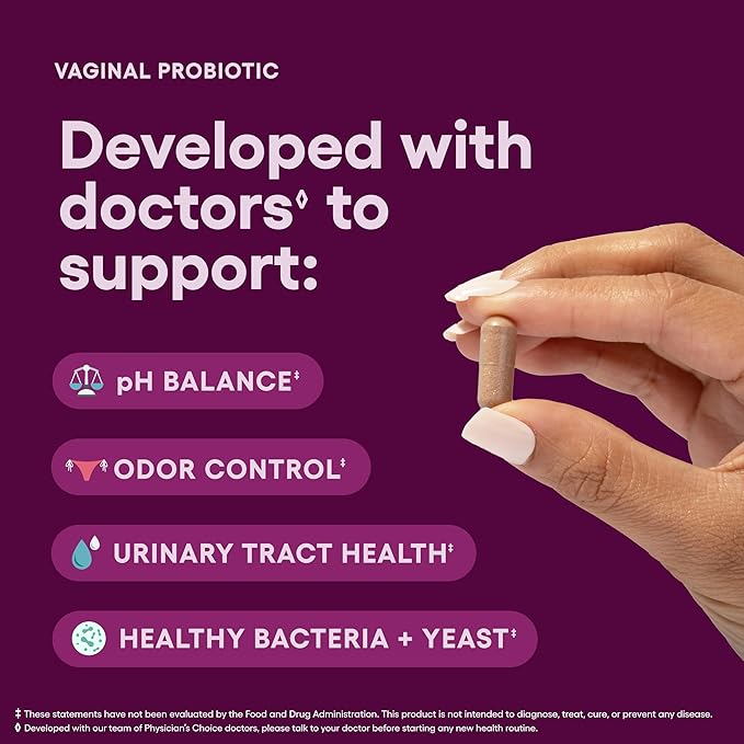 Physician's CHOICE Vaginal Probiotics for Women - pH Balance, Odor Control, Yeast Balance, Vaginal Flora & Feminine Health - 6B CFU with Organic Prebiotics and Cranberry Extract - 30 CT