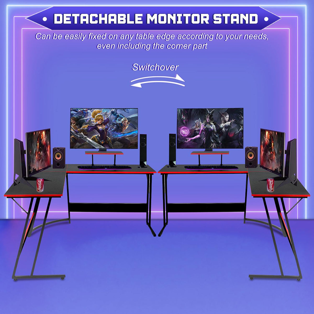 NChanmar L Shaped Gaming Desk with Monitor Riser Stand, Home Office Corner Desk for Studying, Working, Large Desktop, Black