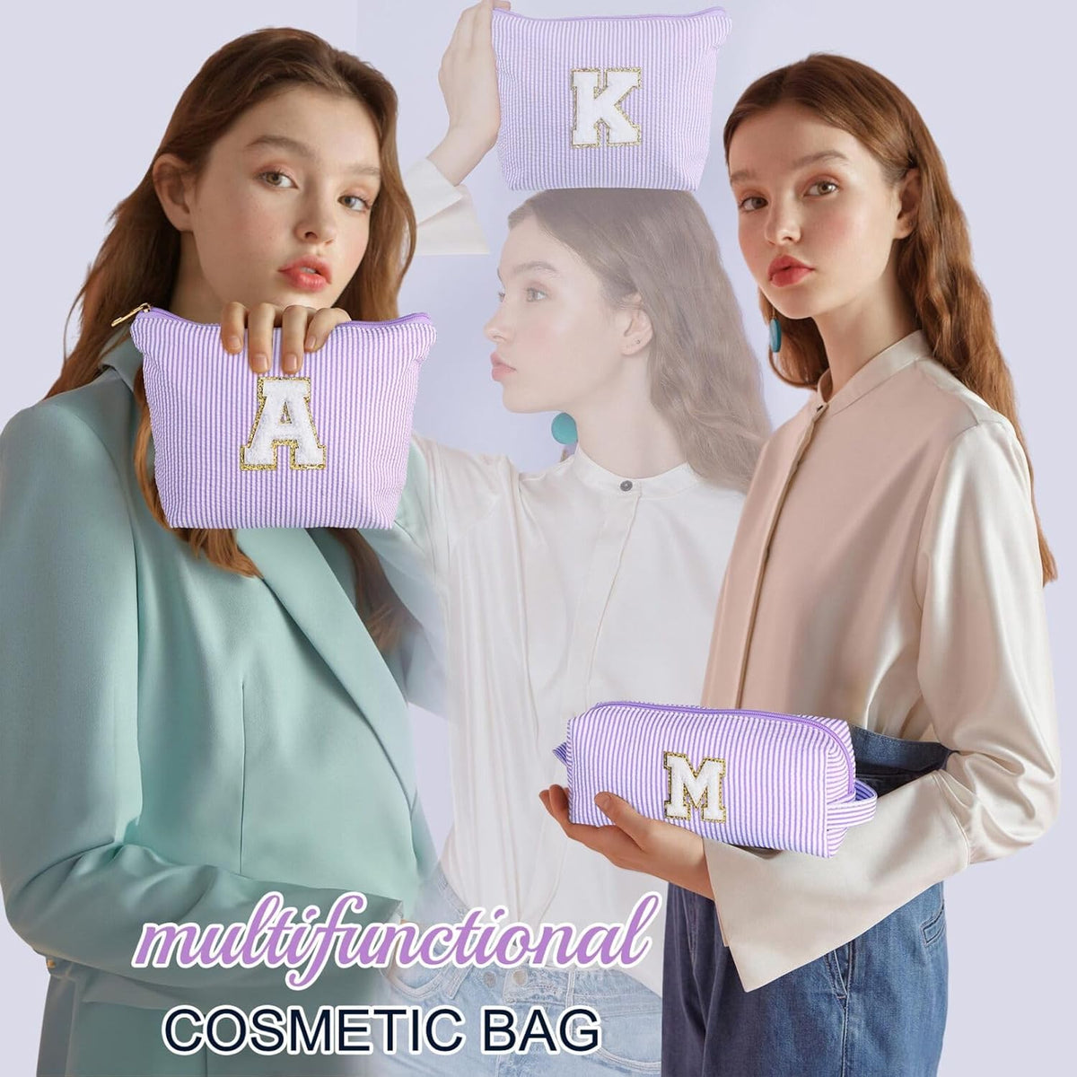 YOOLIFE Preppy Stuff for Teen Girls, Gifts for Teen Girls Birthday Gifts Idea for Mom Her | Personalized Cute Makeup Bag for Girlfriend | 21st Birthday Gifts for Her Makeup Pouch Monogram Makeup Bag J