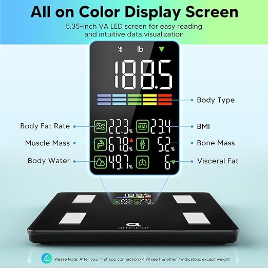arboleaf Scale for Body Weight and Fat, High Accuracy Digital Smart Bathroom Scale, Digital Body Measuring Tape, 60in Body Tape Measure, Bluetooth Measuring Tape for Body Measurements,