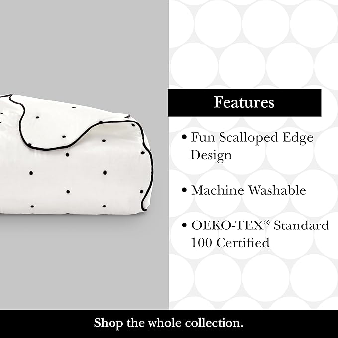 kate spade new york Scalloped Edge 2-Piece Twin Quilt Bedding Set, 100% Cotton Reversible Cover, All Season Warmth Bedding, Machine Washable, Marshmallow
